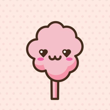 Pamuk helva emoji vektör karakteri. Anime tarzı tatlı yemek çizgi filmi. Komik kawaii yalıtılmış bir dağcı çizimiyle karşı karşıya. Karnaval partisi atıştırmalığı. Sevimli illüstrasyon.