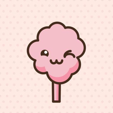 Pamuk helva emoji vektör karakteri. Anime tarzı tatlı yemek çizgi filmi. Komik kawaii yalıtılmış bir dağcı çizimiyle karşı karşıya. Karnaval partisi atıştırmalığı. Sevimli illüstrasyon.