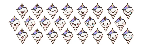 Cotton Candy Unicorn Emoji Vector Characters Set Anime Style Cartoon — Stock vektor