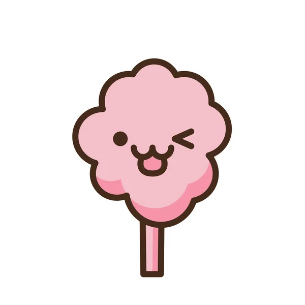 Coton Candy Emoji Caractère Vecteur Anime Style Dessin Animé Nourriture — Image vectorielle