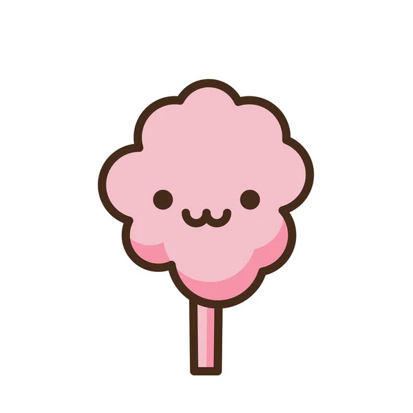 Coton Candy Emoji Caractère Vecteur Anime Style Dessin Animé Nourriture — Image vectorielle