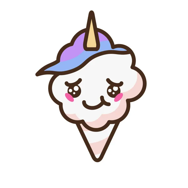 Cotton Candy Unicorn Emoji Vector Character Anime Style Cartoon Sweet — Stock Vector