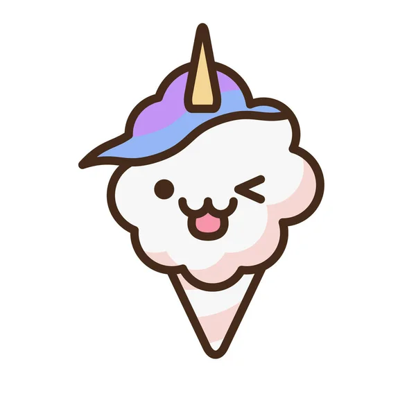 Cotton Candy Unicorn Emoji Vector Character Anime Style Cartoon Sweet — Vettoriale Stock