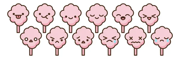 Cotton Candy Emoji Vector Characters Set Anime Style Cartoon Sweet — Stock Vector