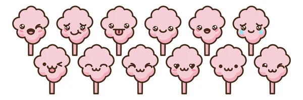 Cotton Candy Emoji Vector Characters Set Anime Style Cartoon Sweet — Vector de stock