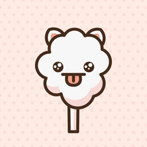 Zuckerwatte Pfirsich Kat Emoji Vektor Charakter Anime Stil Cartoon Süßes — Stockvektor