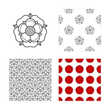 Tudor gül vektörsüz desenler ayarlandı. İngiltere 'nin geleneksel kraliyet amblemi. Lancaster ve York 'taki güllerin savaşı.