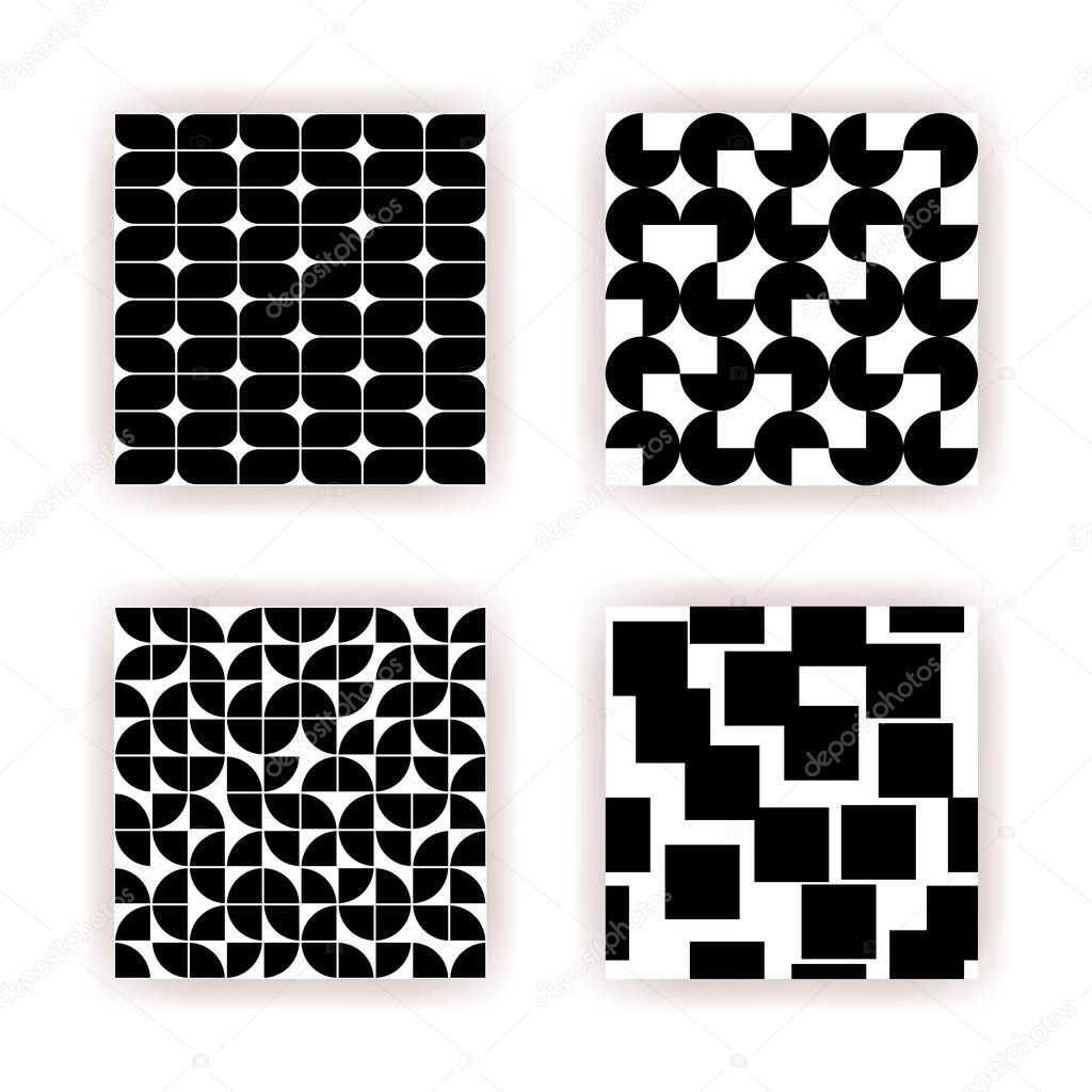 Boho seamless patterns set in a minimal mid century modern style. Celestial geometry Vector texture design. Geometric black and white background for cosmetics, tattoo, Spa, social media.