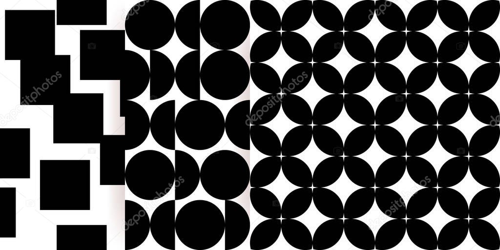 Boho seamless patterns set in a minimal mid century modern style. Celestial geometry Vector texture design. Geometric black and white background for cosmetics, tattoo, Spa, social media.