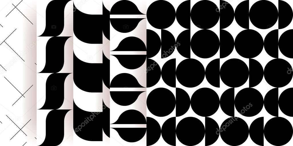 Boho seamless patterns set in a minimal mid century modern style. Celestial geometry Vector texture design. Geometric black and white background for cosmetics, tattoo, Spa, social media.