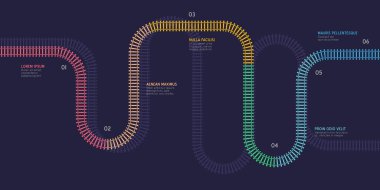 Demiryolu bilgi aktarımı. Vector düz stil daire demiryolu şeması. Metro istasyonları üst görünüm haritası. Endüstriyel ulaşım labirenti renkli illüstrasyon.