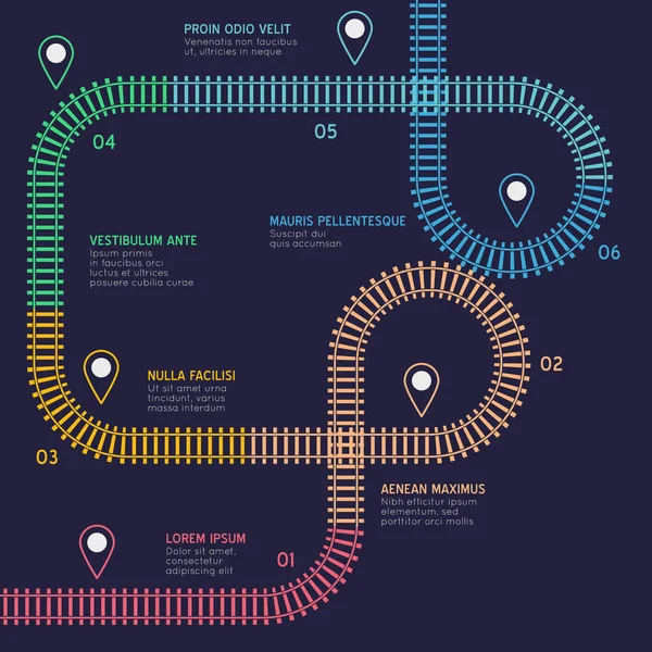 Vasúti Sínek Infografikásak Vektor Lapos Stílusú Cirka Vasúti Rendszer Metró — Stock Vector