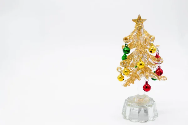 Glass Transparent Figure Christmas Tree Green Red Bells Shape Balls — Stock Photo, Image