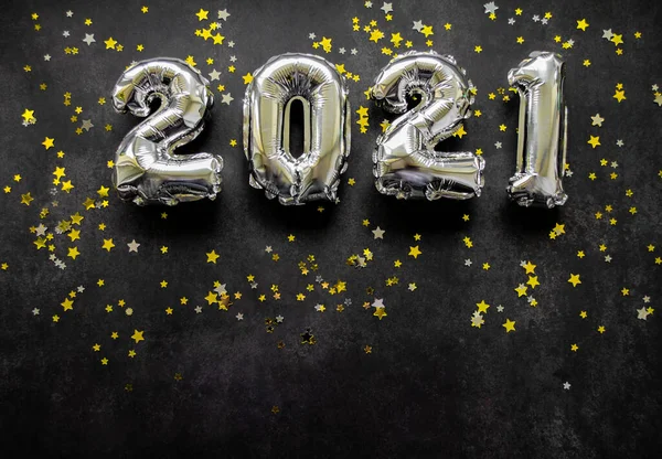 Números Inflables Año Nuevo 2021 Derecha Fondo Negro Con Brillantes — Foto de Stock