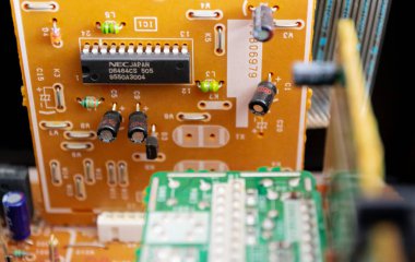 Moskova, Rusya, Eylül 2020: VCR içindeki detayları kapatın. Teknolojik soyut arkaplan.