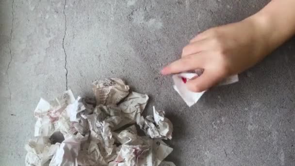 Moscow Russia December 2020 Hand Takes Receipt Store Crushes Throws — Video Stock