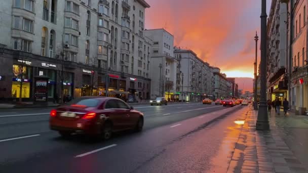 Moscow Rússia Abril 2021 Lindo Pôr Sol Dramático Vermelho Brilhante — Vídeo de Stock