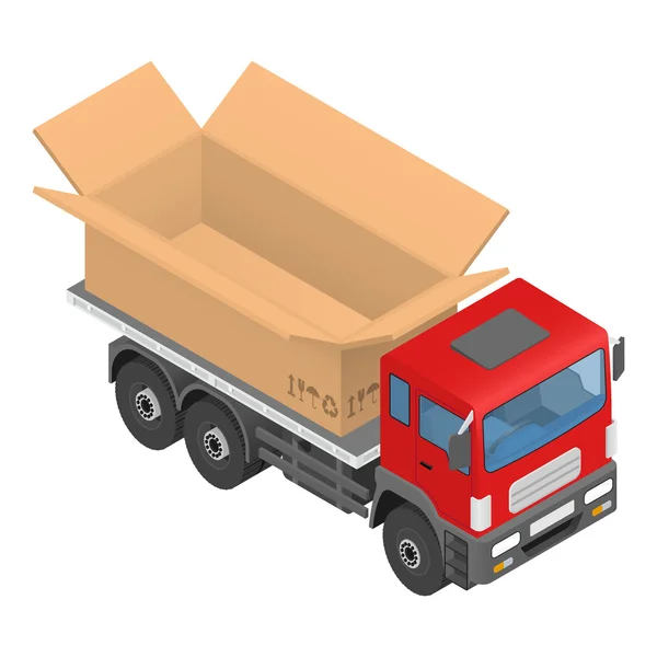 Isometrischer roter Lastkraftwagen mit Karton — Stockvektor