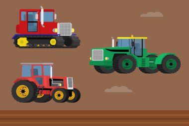 Vektör caterpillar traktör ayarla ve çiftlik traktör tekerlekli.