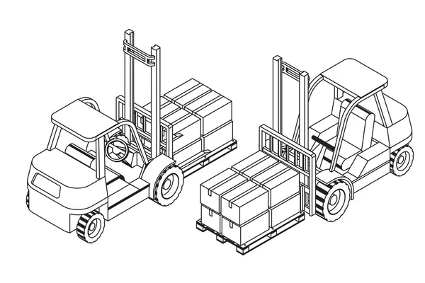 Gaffeltruck höja lastpallen med pappkartonger — Stock vektor