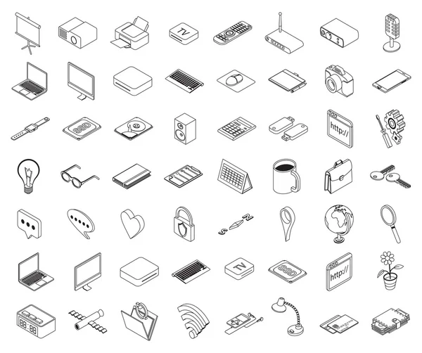 Set of isometric icons computer technology and office equipment — Stock Vector