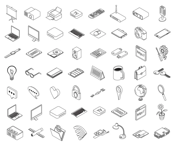 Satz isometrischer Symbole Computertechnologie und Büroausstattung — Stockvektor