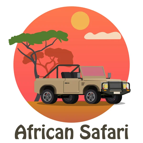 African Safari - Tourist jeep on the savanna — Stock Vector