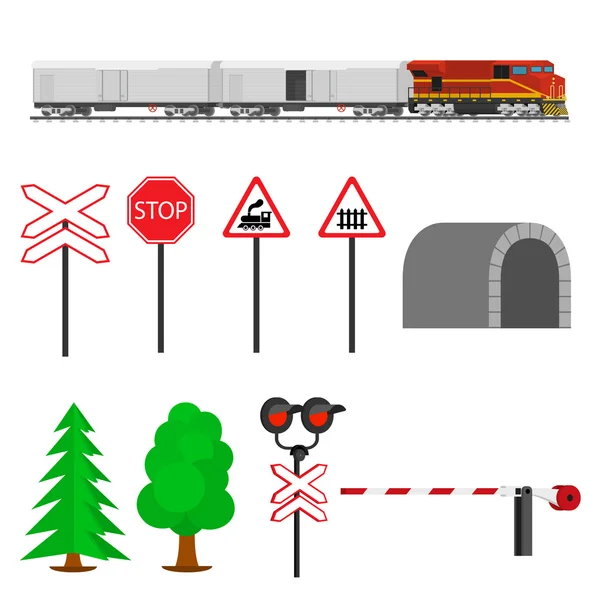 Vías férreas y vagones de tren con refrigeradores. Transporte en tren . — Vector de stock