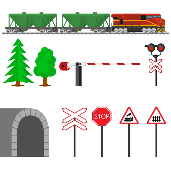 Vías férreas y vagones de tren para el transporte de grano . — Vector de stock