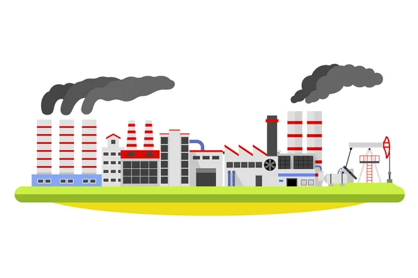 Paisaje industrial. Edificios con humo de la pipa. Concepto industrial. Vector aislado sobre ilustración blanca . — Vector de stock