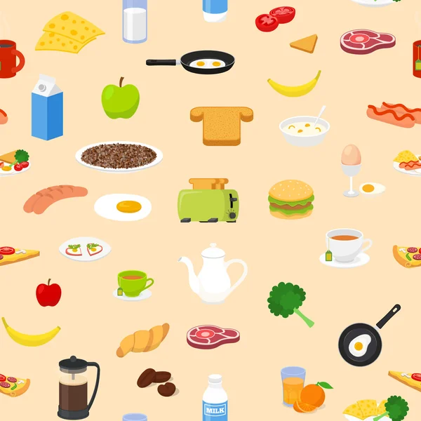 Comida para el desayuno y bebidas patrón sin fisuras . — Vector de stock