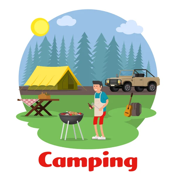 Camping y concepto de recreación al aire libre — Archivo Imágenes Vectoriales