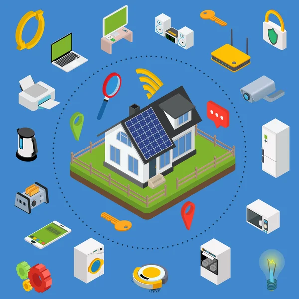 Sistema de tecnologia de casa inteligente com controle centralizado . —  Vetores de Stock