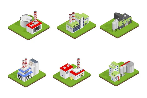 Ikonen und Kompositionen des industriellen Bauens, isolierte Konstruktionen, Themen isometrische Ansicht, 3D. — Stockvektor