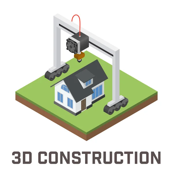 Impressora 3D industrial imprime um conceito de casa . — Vetor de Stock