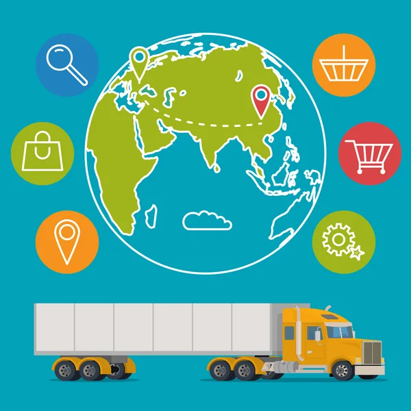 Vector levering service concept achtergrond. Logistiek in het bedrijfsleven en de industrie. — Stockvector