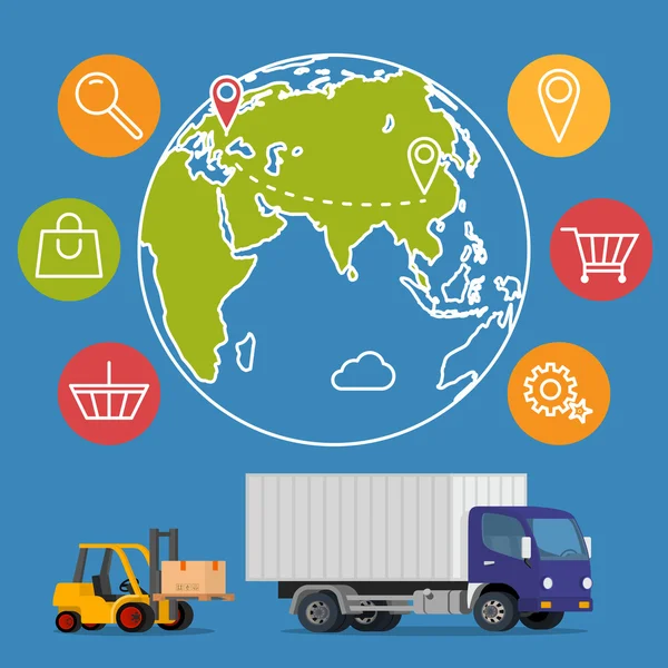 Vektor dodání služby koncept pozadí. Logistika v oblasti obchodu a průmyslu. — Stockový vektor