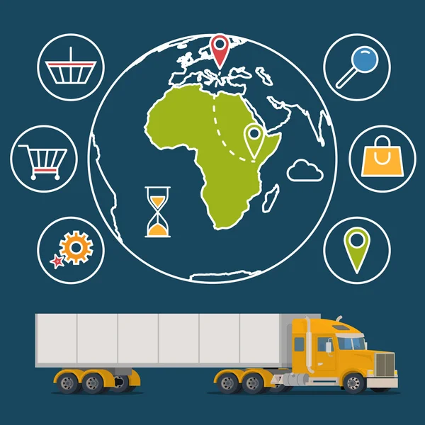 Vektorbakgrund leverans service koncept. Logistik i näringslivet. — Stock vektor