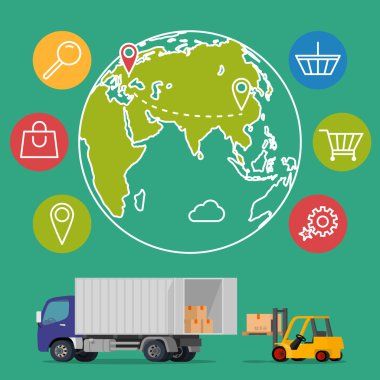 Vektör teslim hizmet kavramı arka plan. Lojistik iş ve sanayi.