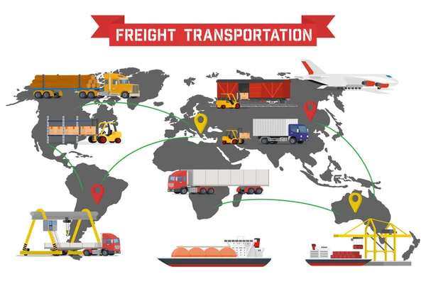 Transporte de Mercancías e Infografías de Embalaje — Vector de stock