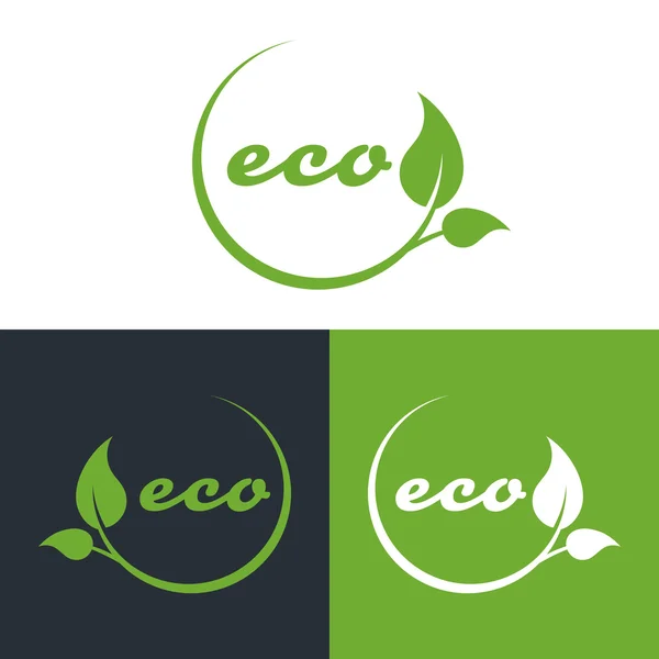 Logotipo de la empresa ecológica o bio friendly, hojas verdes sobre fondo blanco, negro y verde — Vector de stock