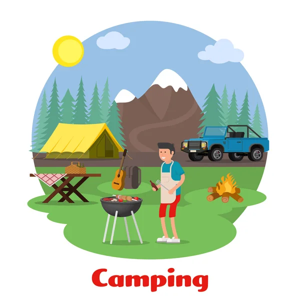 Camping y concepto de recreación al aire libre — Archivo Imágenes Vectoriales