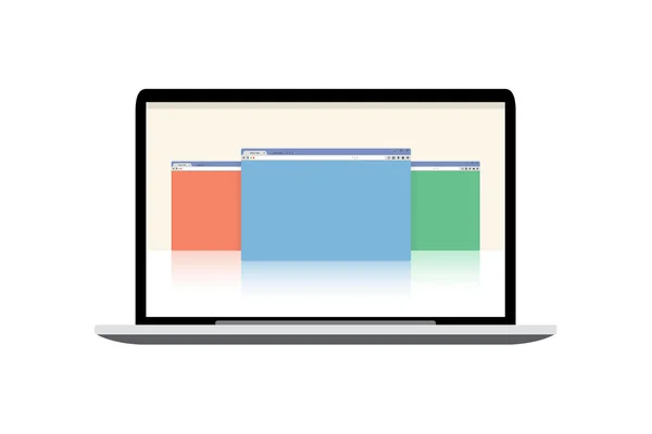 ベクトル ラップトップ モックアップ - 開いているウィンドウを表示 — ストックベクタ