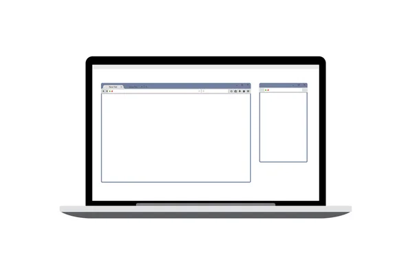 Vector laptop mockup - display with open windows — Stock Vector