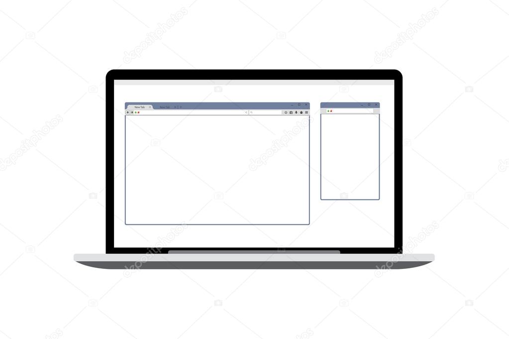 Vector laptop mockup - display with open windows