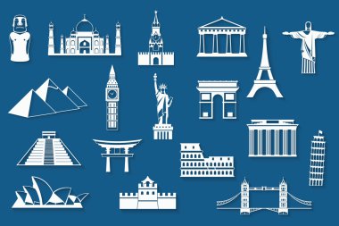 World landmarks, abstract flat paper icons set clipart