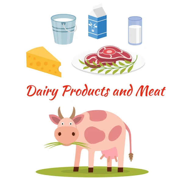 Kráva - ikony mléka a masných výrobků. — Stockový vektor