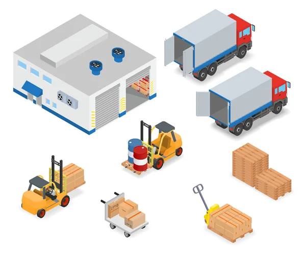 Lastning eller lossning en lastbil i lagret. — Stock vektor