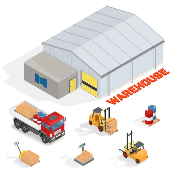 Isometric warehouse with office — Stock Vector