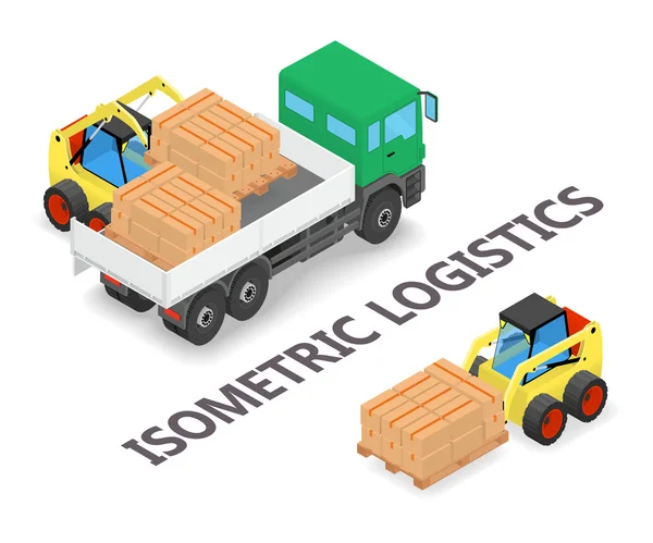Folyamat a rakodás a teherautók egy targonca — Stock Vector